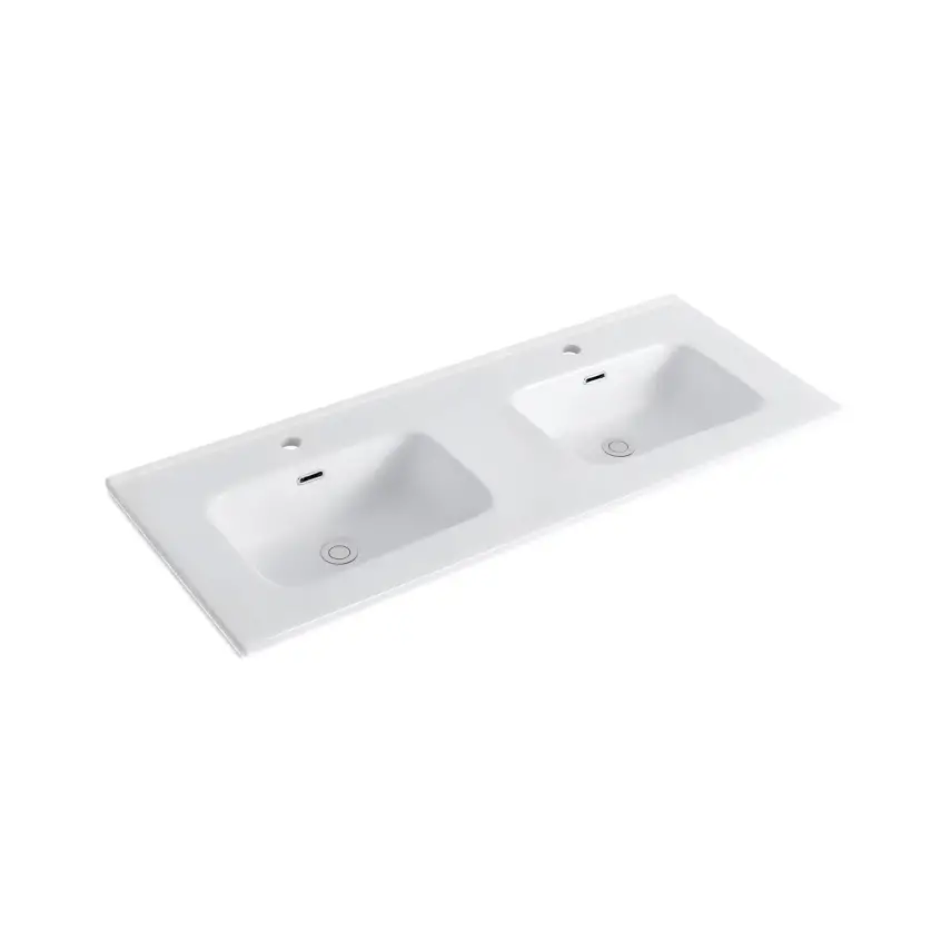 DutchLine - Keramische Wastafel OVI 120CM - Glans wit - 2 Kraangaten - 2 Wasbakken - 1