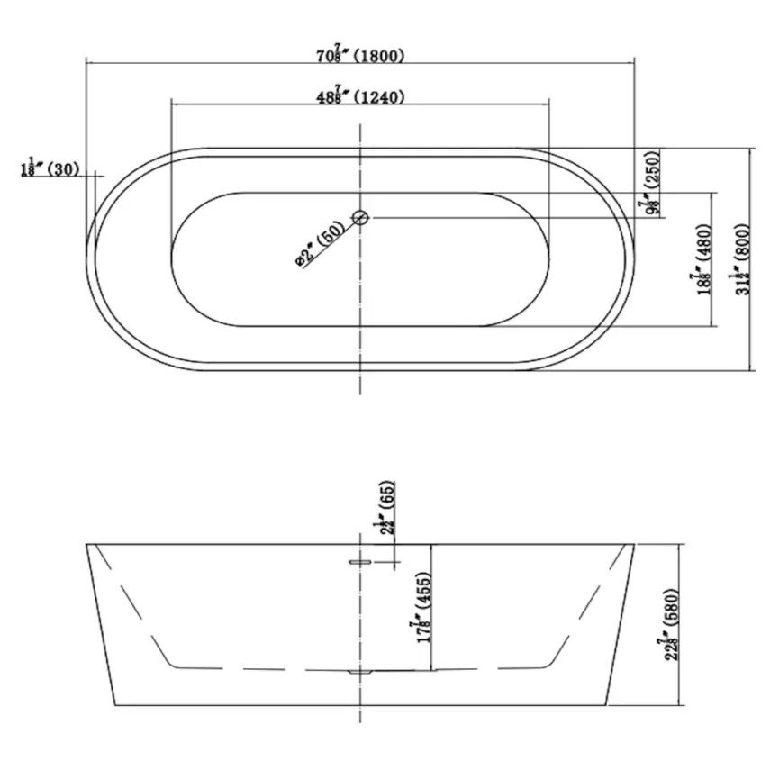 DutchLine - Murano Vrijstaand Ligbad - Mat Zwart - 1800x800x580 - 2