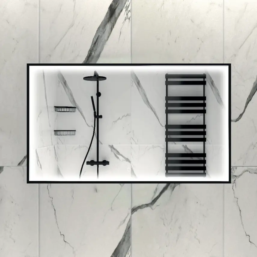 DutchLine - Rechthoekige Luxe Ledspiegel - Mat Zwart Frame - 1200x700mm - 1