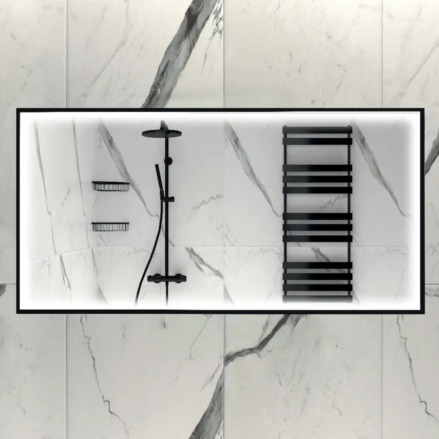 DutchLine - Rechthoekige Luxe Ledspiegel - Mat Zwart Frame - 1400x700mm - 1