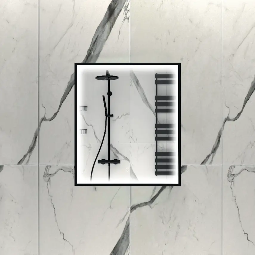 DutchLine - Rechthoekige Luxe Ledspiegel - Mat Zwart Frame - 600x700mm - 1