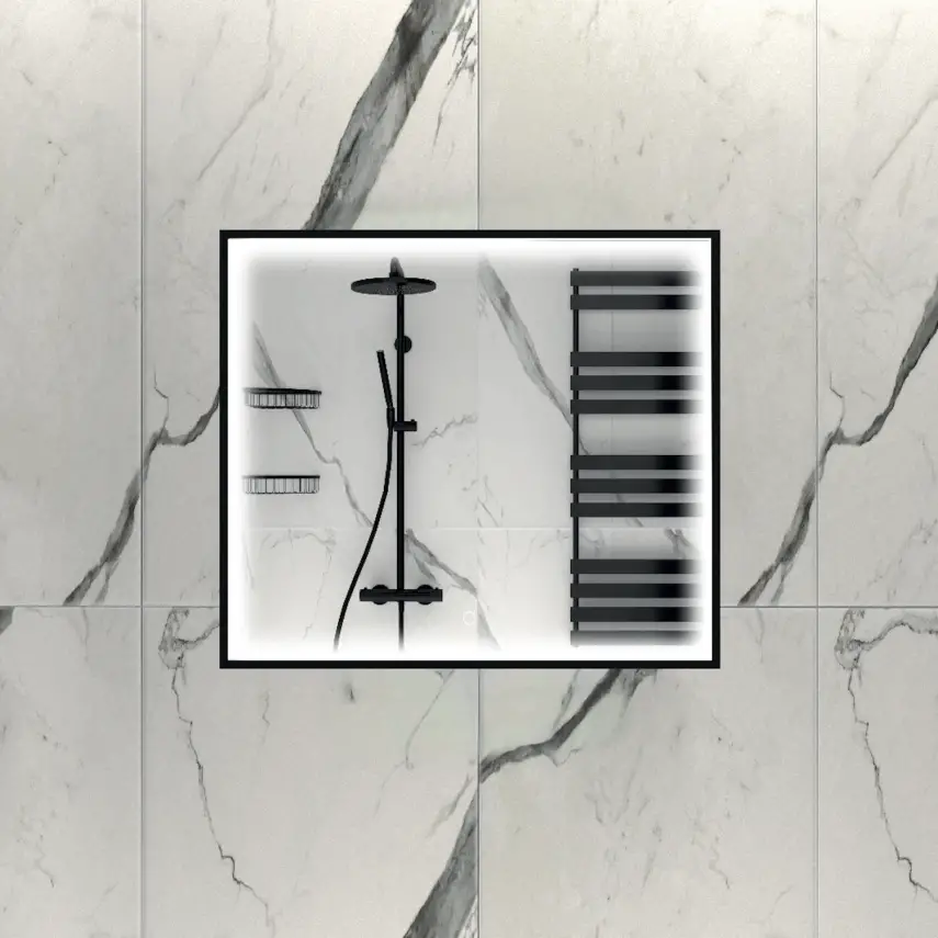 DutchLine - Rechthoekige Luxe Ledspiegel - Mat Zwart Frame - 800x700mm - 1