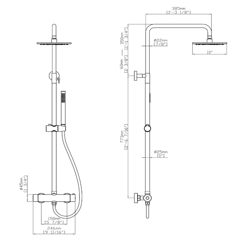 DutchLine - S-250 Thermostatische Doucheopbouwset - Geborsteld staal - 2