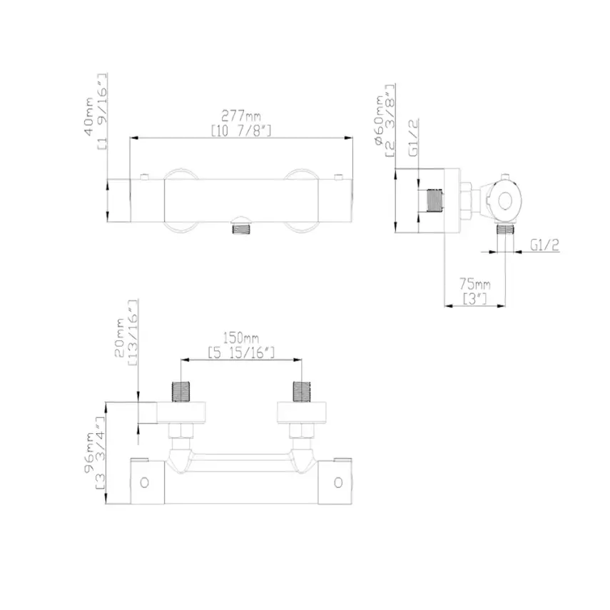 DutchLine - S-Line Thermostatische Douchemengkraan H/H 150 - 2