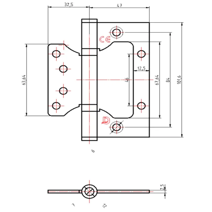DutchLine - Scharnier zonder frees-werk - RVS - 101.6x79.5mm - 2
