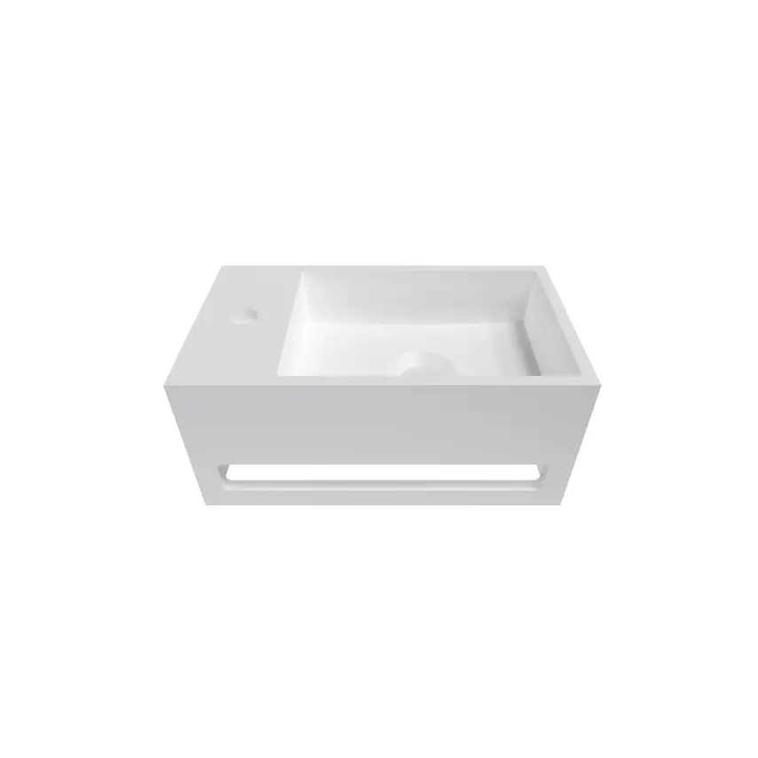 DutchLine - Solid.Surface Fontein Met Handdoekrek - Mat Wit Links - 356x203x159mm - 1
