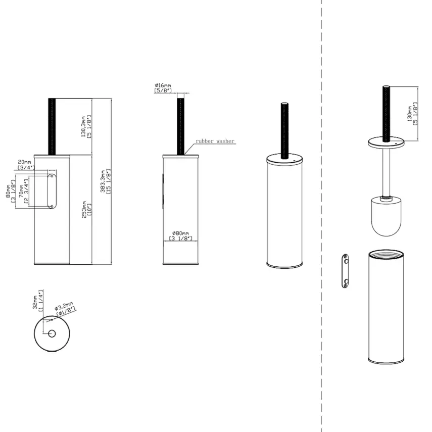 DutchLine - Toiletborstelhouder met Toiletborstel - Geborsteld messing - 2
