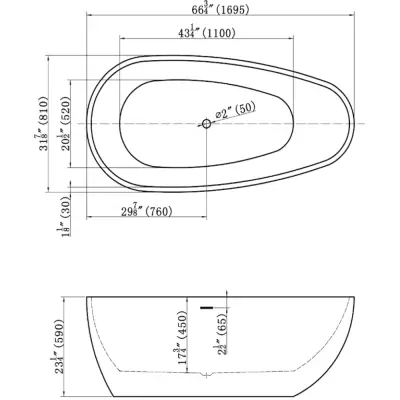 Dutchline - Ventre - Vrijstaand Ligbad - Glans Wit - 1700x800x580 - 2