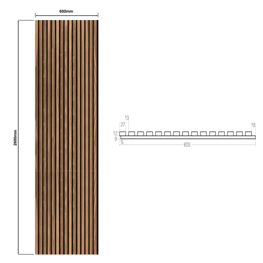DutchLine - Wandpaneel Akoestisch met echt houtfineer - Notenhout - 600*2600mm - 2