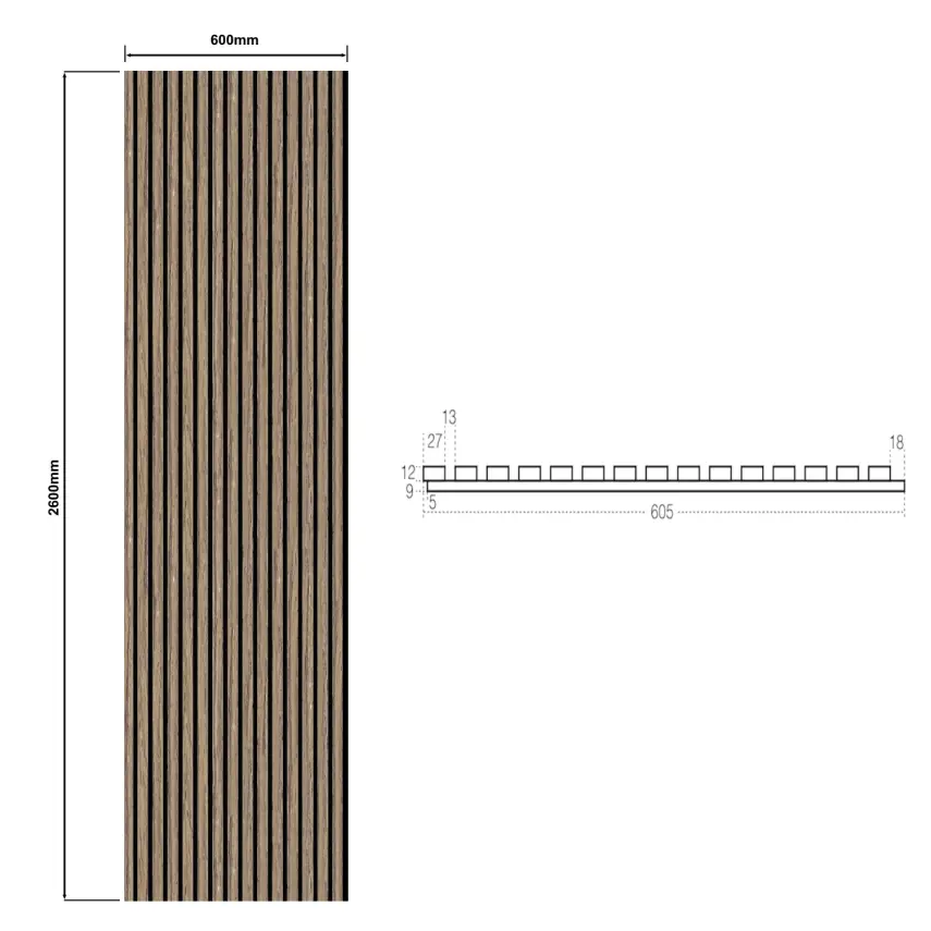 DutchLine - Wandpaneel Akoestisch met echt houtfineer - Sacramento - 600*2600mm - 1