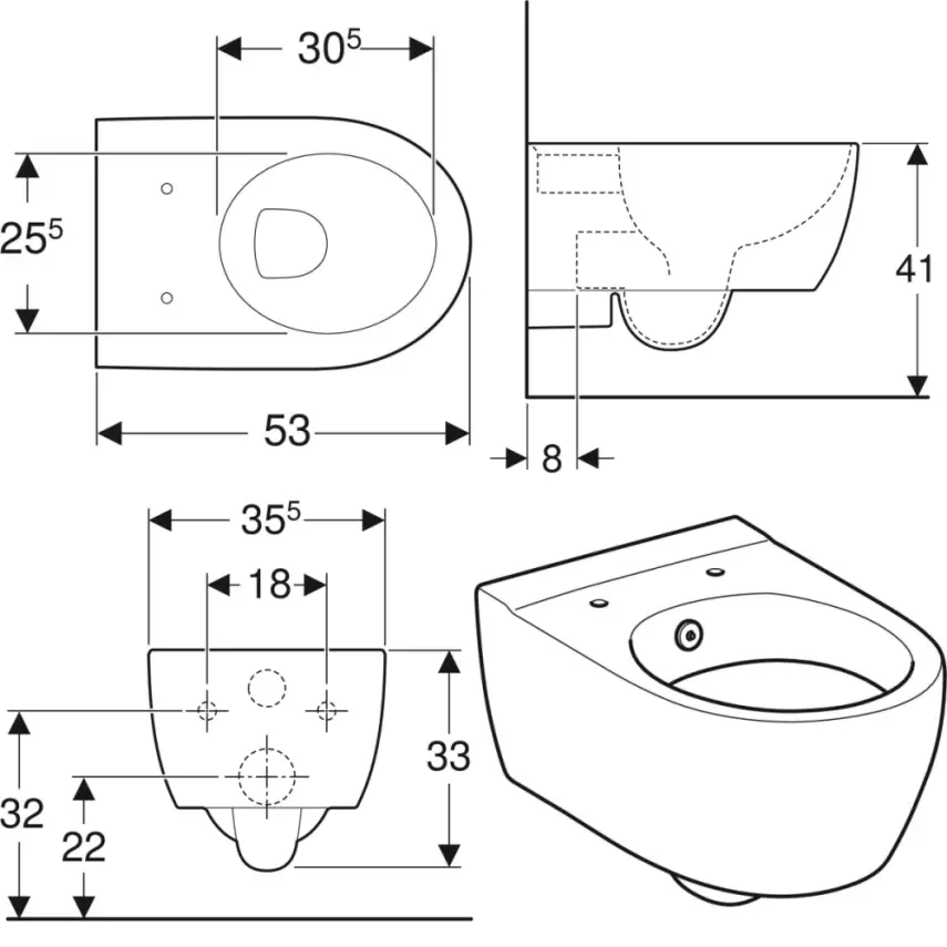 Geberit iCon Rimfree Wandclosetset - Rimfree - Met Bidet - Wit - 2