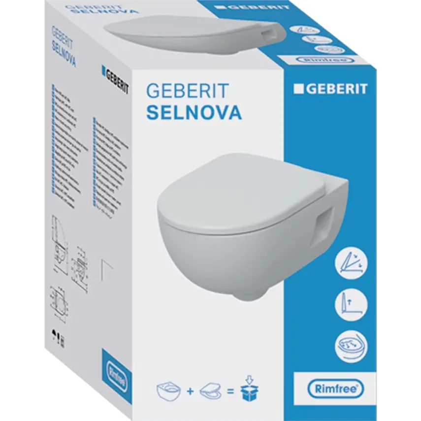 Geberit Selnova Premium Rimfree Wandclosetset - Rimfree - Met Bidet - Wit - 3