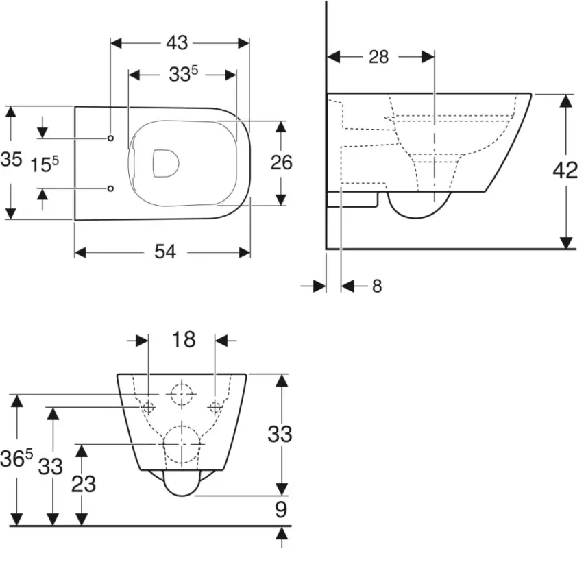 Geberit Smyle Square Rimfree Wandclosetset - Rimfree - Met Bidet - Wit - 2