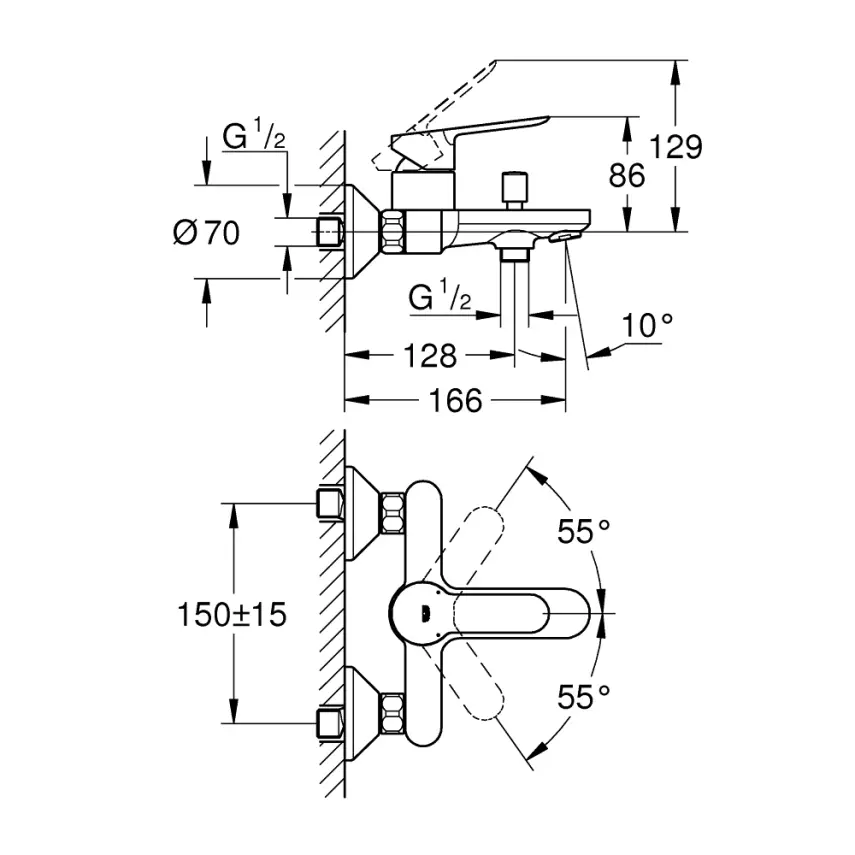 Grohe BauEdge Enkelvoudige Badkraan 1/2″ Chroom - 2