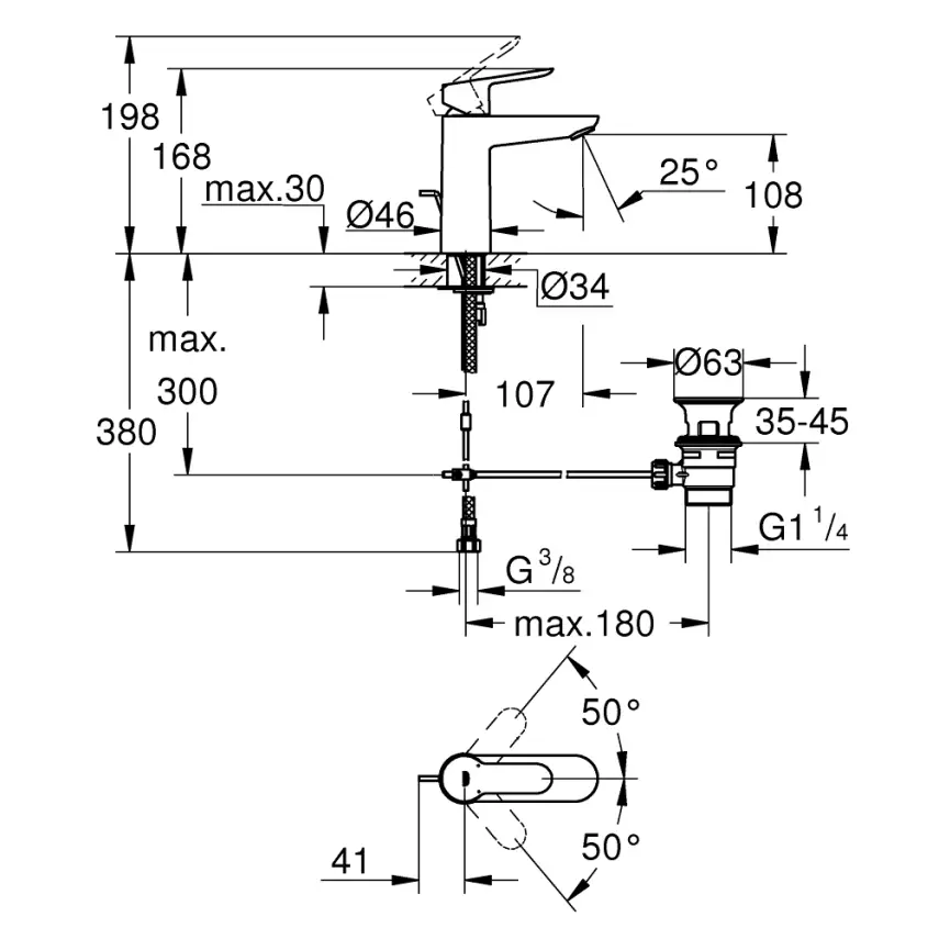 Grohe BauEdge Wastafelkraan met Waste M-Size Chroom - 2