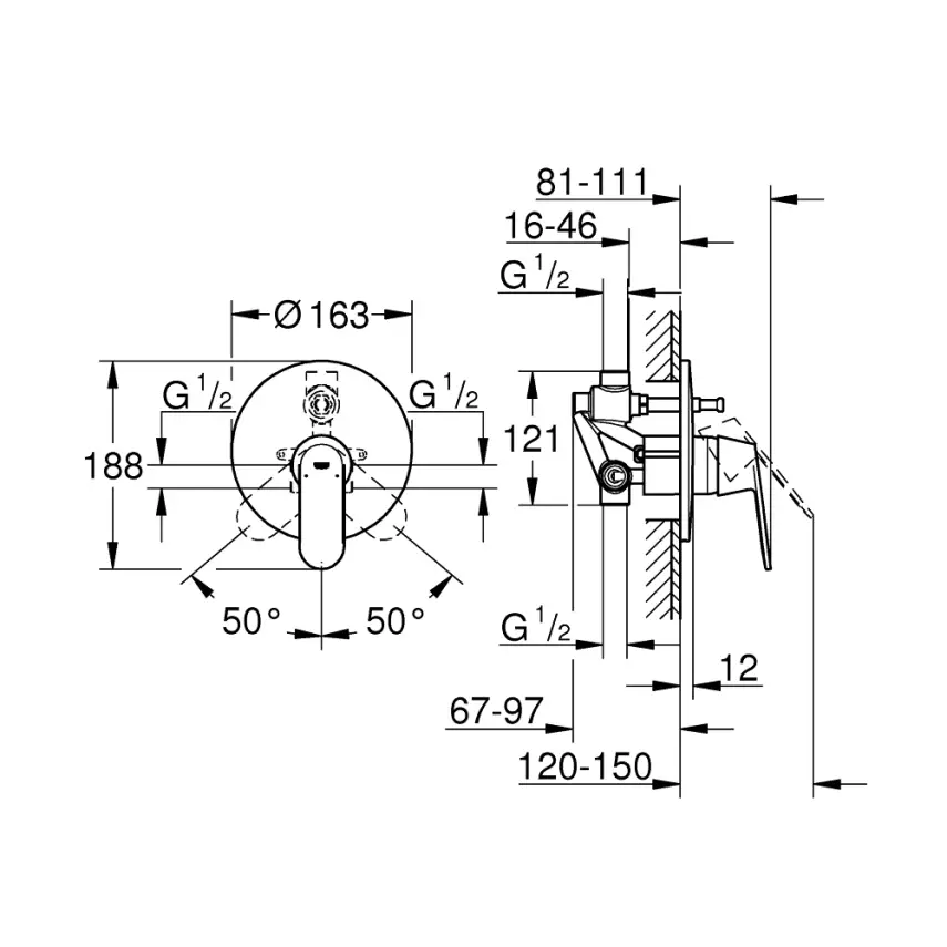 Grohe Eurosmart Cosmopolitan Inbouw Eengreeps Bad-/Douchekraan 1/2″ Chroom - 2