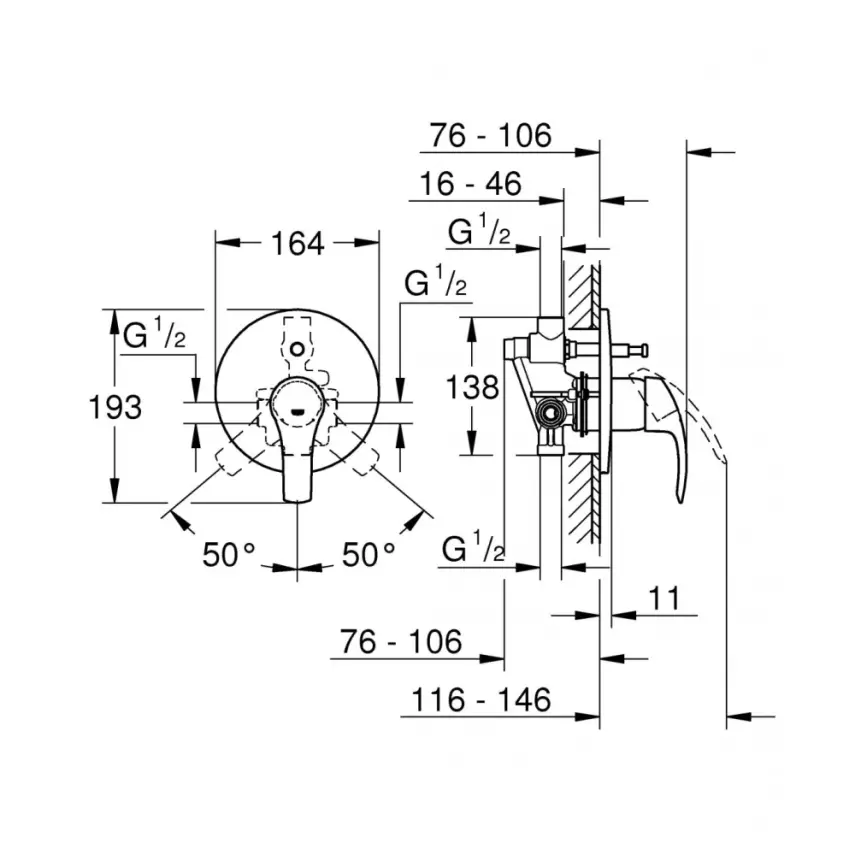 Grohe Eurosmart Inbouw Eengreeps Bad-/Douchekraan 1/2″ Chroom - 2