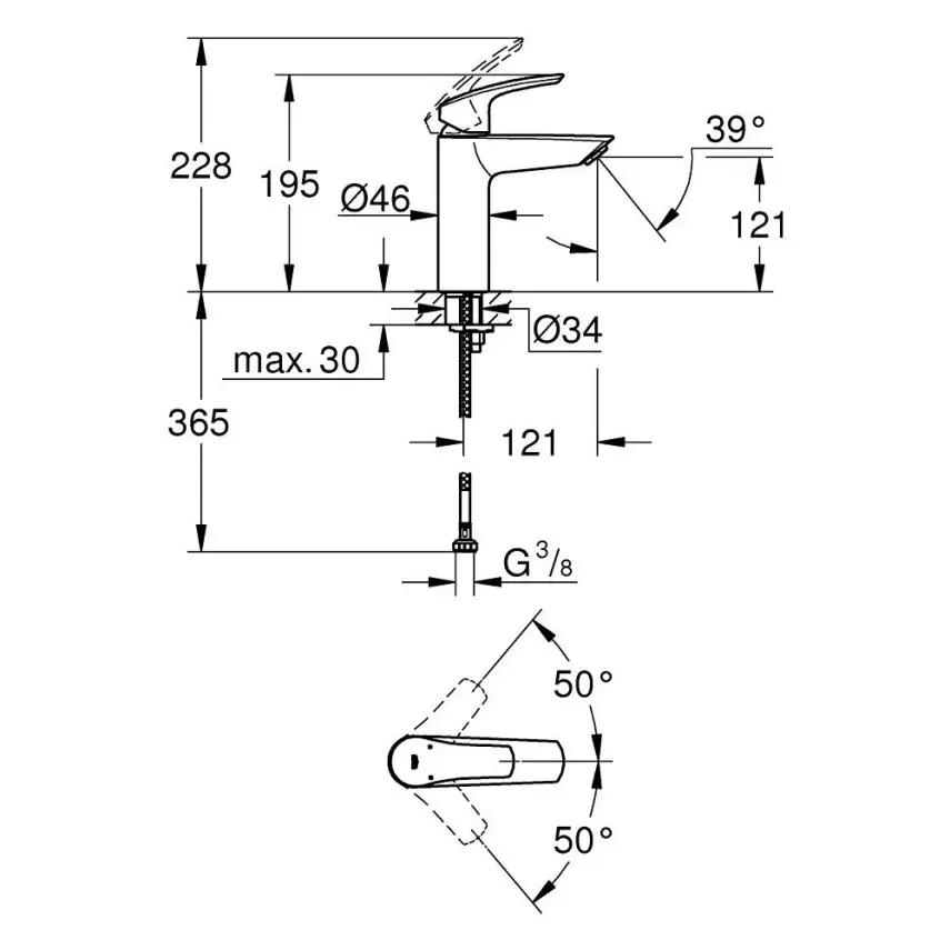 Grohe Eurosmart Wastafelkraan 1/2″ M-Size Chroom - 2