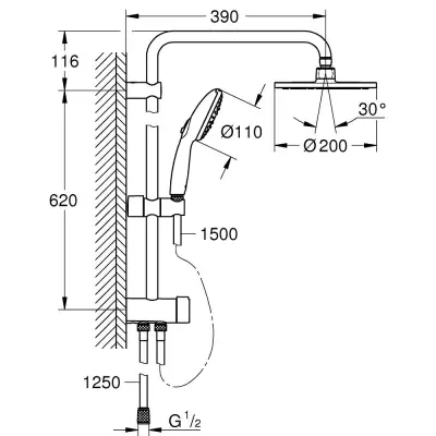 Grohe Tempesta Systeem 200 Flex Wandmontage Douchesysteem Chroom - 2