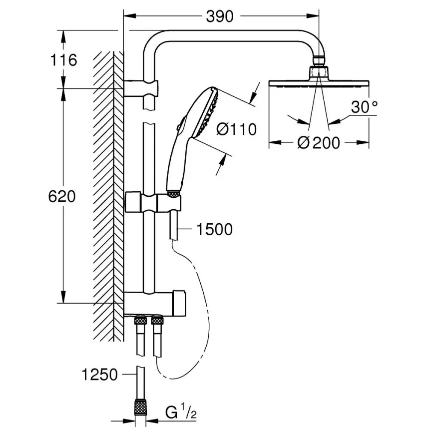 Grohe Tempesta Systeem 200 Flex Wandmontage Douchesysteem Chroom - 2