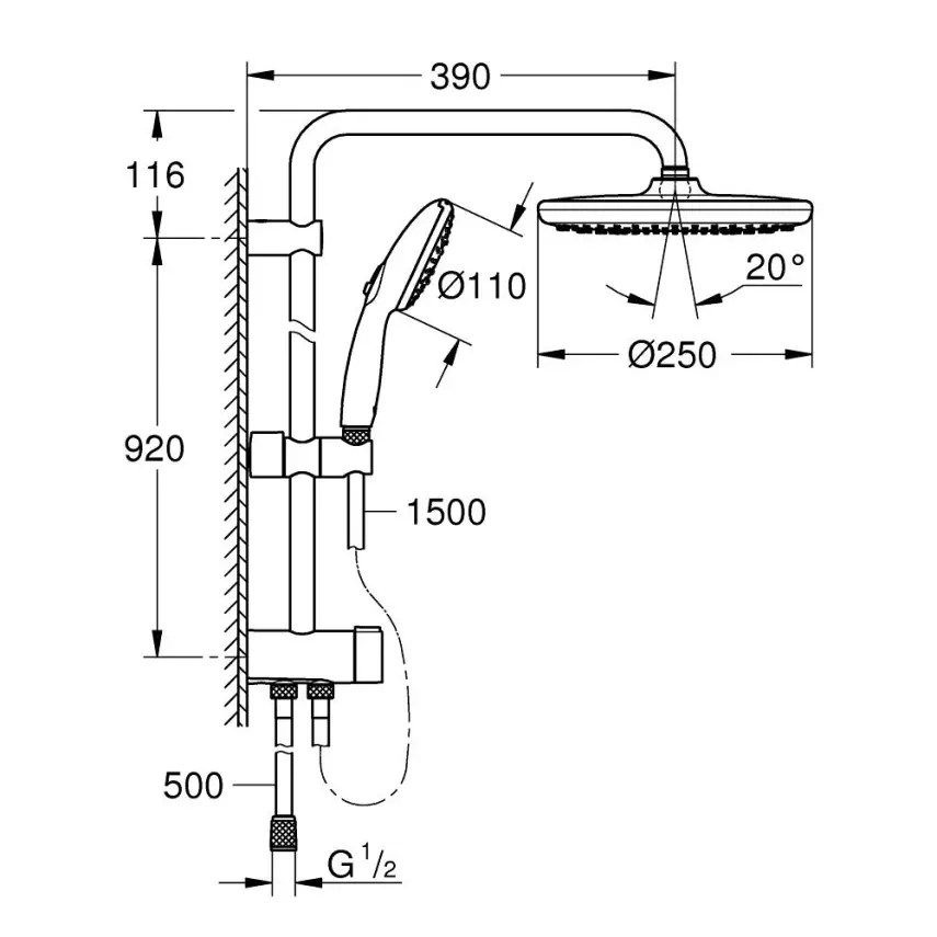 Grohe Tempesta Systeem 250 Flex Wandmontage Douchesysteem Chroom - 2