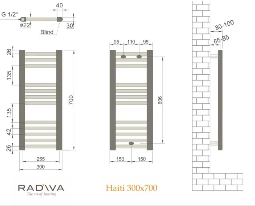 Radiva Haiti Radiator 300 x 700 mm - Chroom - 2