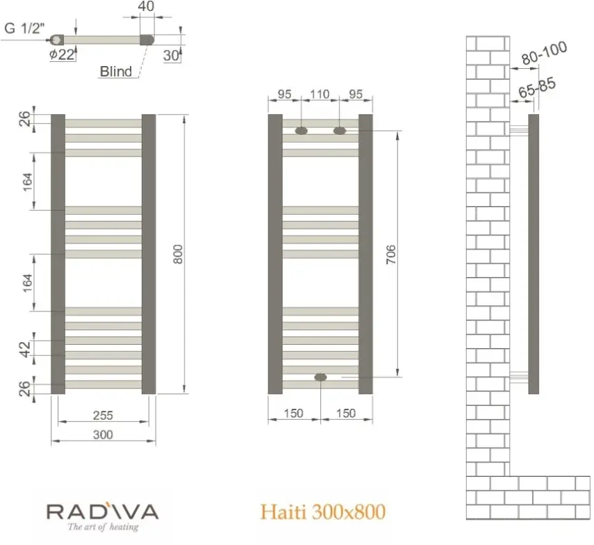 Radiva Haiti Radiator 300 x 700 mm - Wit - 2