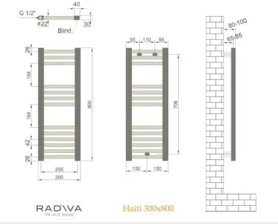 Radiva Haiti Radiator 300 x 800 mm - Zwart - 2