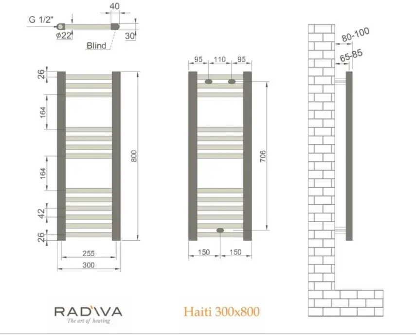 Radiva Haiti Radiator 300 x 800 mm - Zwart - 2