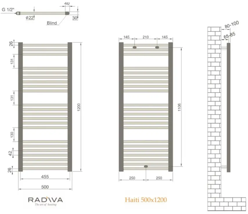 Radiva Haiti Radiator 500 x 1200 mm - Chroom - 2