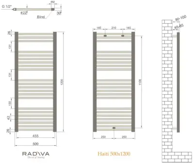 Radiva Haiti Radiator 500 x 1200 mm - Zwart - 2
