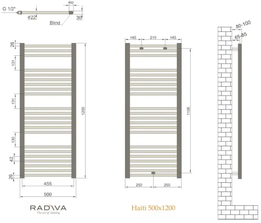 Radiva Haiti Radiator 500 x 1200 mm - Zwart - 2