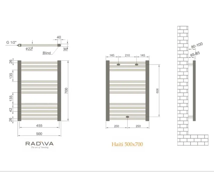 Radiva Haiti Radiator 500 x 700 mm - Chroom - 2