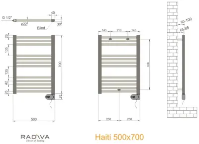 Radiva Haiti Elektrische Radiator 500 x 700 mm - Wit - 2