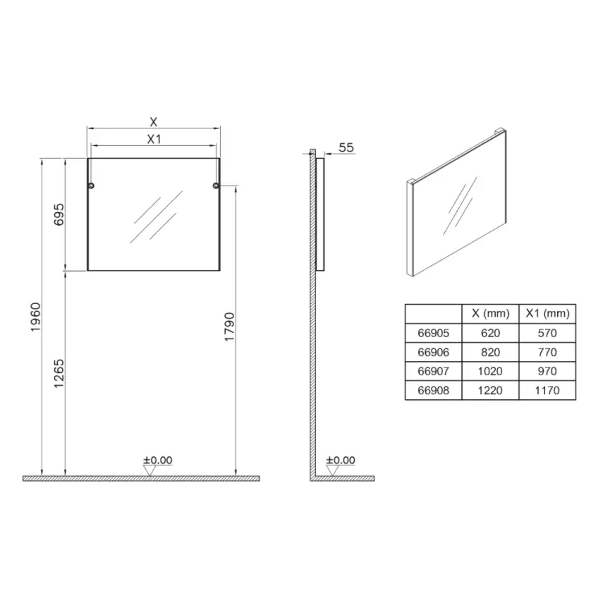 VitrA Basis Badkamerspiegel Geborsteld Chroom 80cm - 2