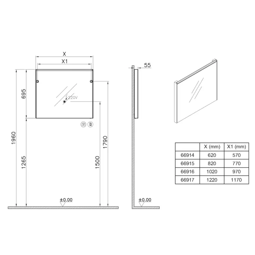 VitrA Core Badkamerspiegel met Verlichting Geborsteld Chroom 80cm - 2