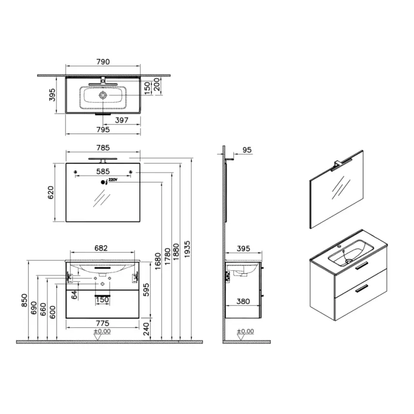 VitrA Mia Badkamermeubelset Wit 80cm - 2